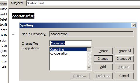Cupertino spellchecker screenshot.